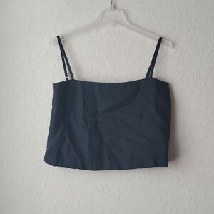 Assembly Label Black 100% Linen Crop Top Size 14 Spaghetti Strap Camisole